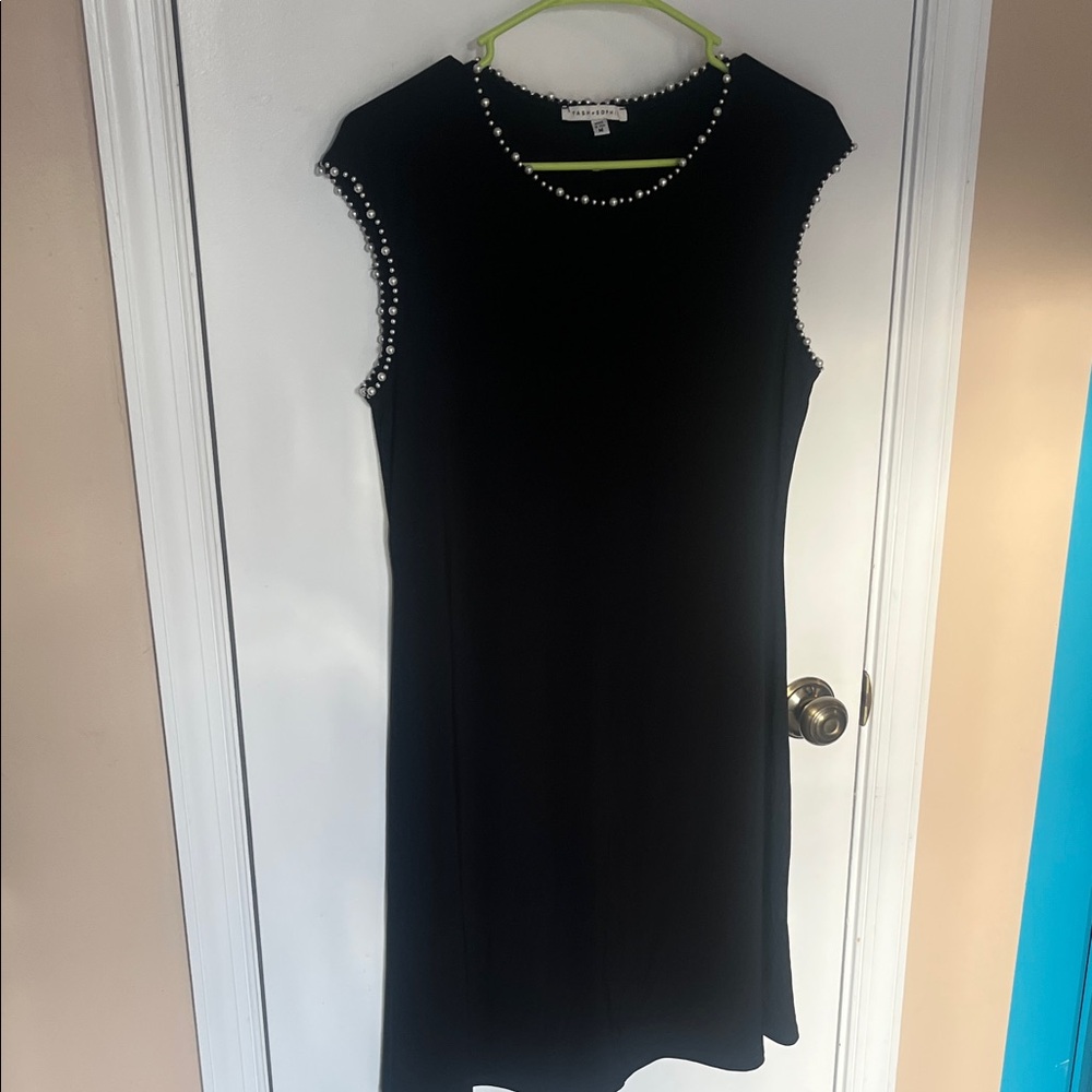 Tash and Sofie Black midi Dress with Pearl Details